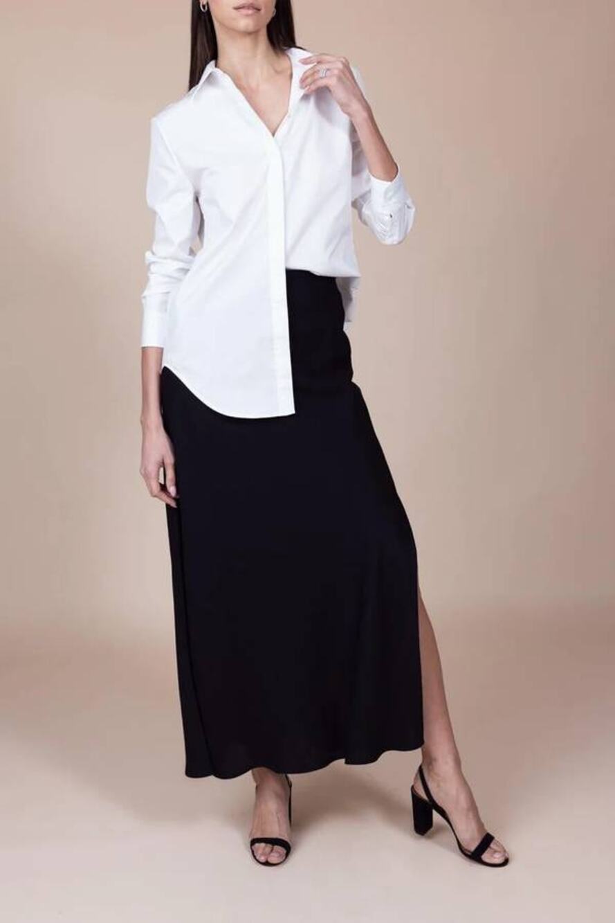 Brandon Maxwell Mira Boyfriend Button Down Split Back Shirt in White 2